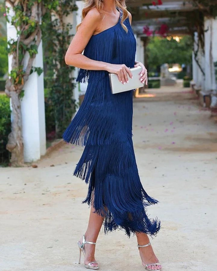 Tamira – Langes Kleid mit Schräger Schulterpartie