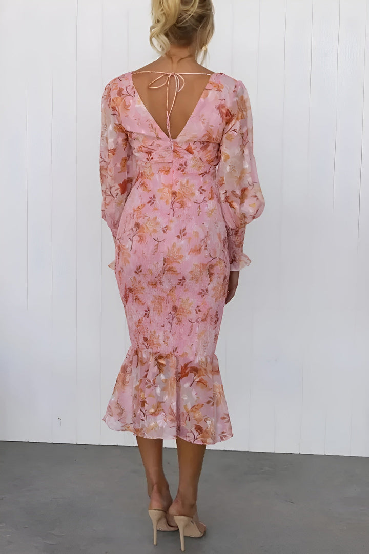 Nayra – Elegantes Kleid Mit V-Ausschnitt Und Blumenmuster