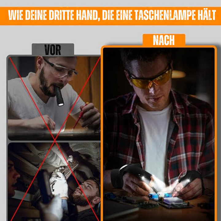 GlowGrip – LED Taschenlampe  Wasserdichte Handschuhe