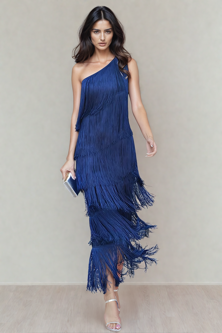 Tamira – Langes Kleid mit Schräger Schulterpartie
