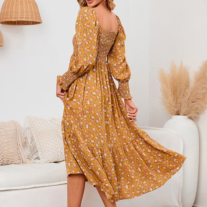 Vasilya - Elegantes Kleid mit Ausgestellten Ärmeln und Floralem Muster