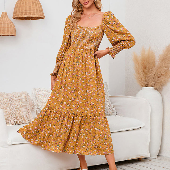 Vasilya - Elegantes Kleid mit Ausgestellten Ärmeln und Floralem Muster