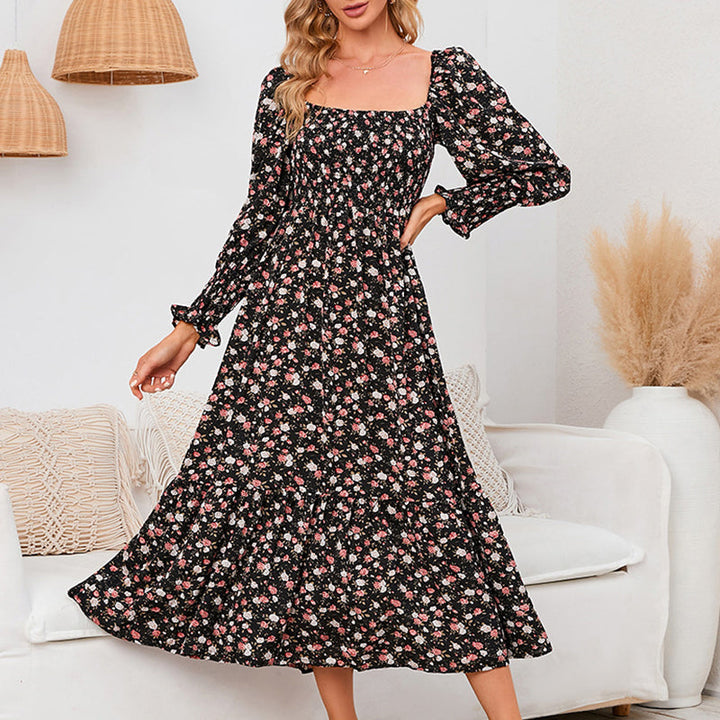 Vasilya - Elegantes Kleid mit Ausgestellten Ärmeln und Floralem Muster