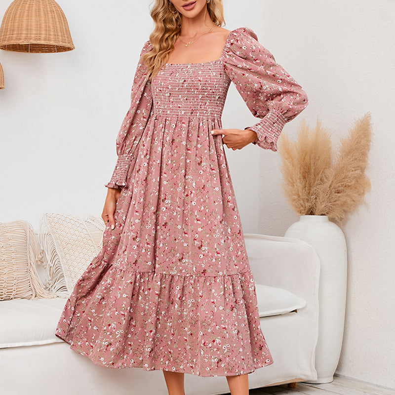Vasilya - Elegantes Kleid mit Ausgestellten Ärmeln und Floralem Muster
