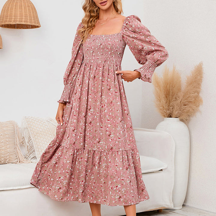 Vasilya - Elegantes Kleid mit Ausgestellten Ärmeln und Floralem Muster