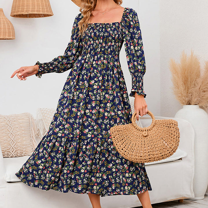 Vasilya - Elegantes Kleid mit Ausgestellten Ärmeln und Floralem Muster